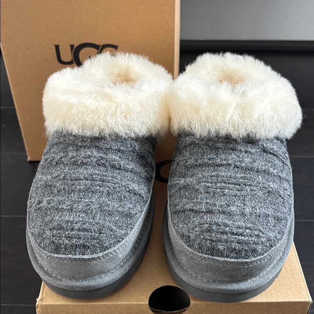 UGG CLUGGETTE CABELLE KNIT SLIPPERS IN MOONGRAY SZ 6 new in box - Picture 3 of 9